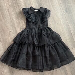 Girls Wednesday Addams costume Black Ruffled Dress Halloween